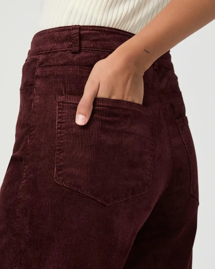 Pants Women PAIGE Harper Ankle Wide Leg Pant 8211 Dark Oxblood Corduroy