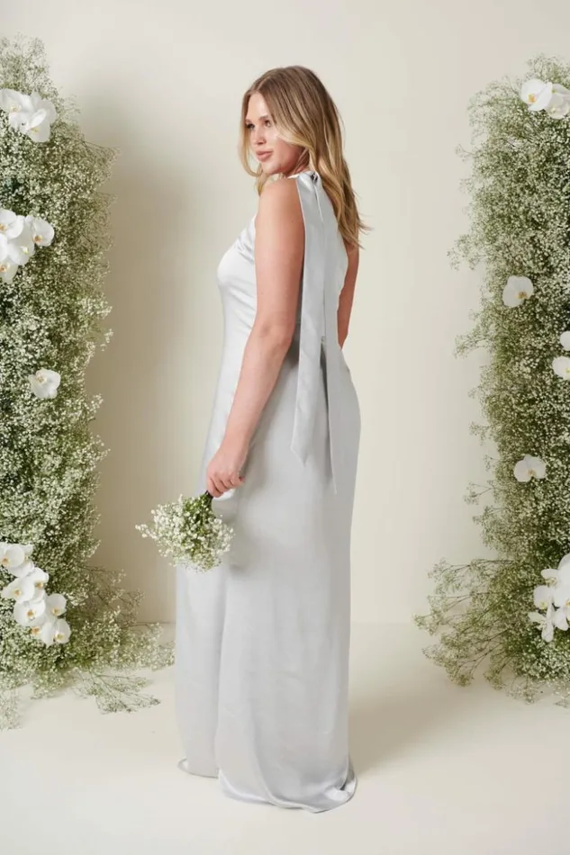 Pretty Lavish Bridesmaid Dresses Women Amelia Tie Maxi Bridesmaid Dress Silver