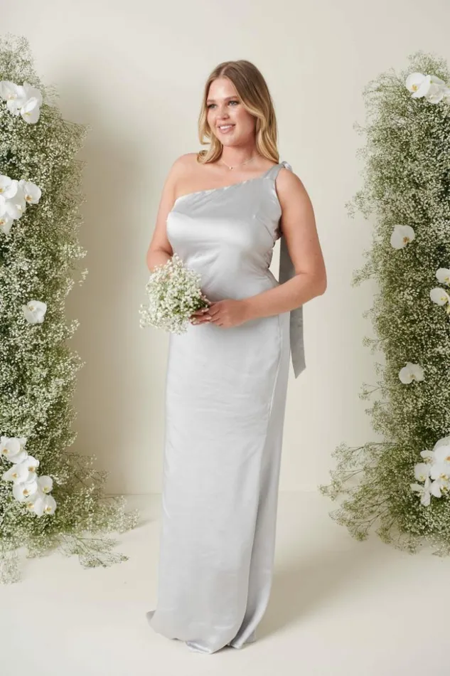 Pretty Lavish Bridesmaid Dresses Women Amelia Tie Maxi Bridesmaid Dress Silver