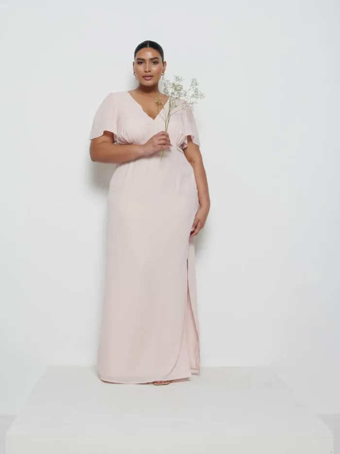Pretty Lavish Chiffon Bridesmaid Dresses Women Edie Chiffon Maxi Bridesmaid Dress Curve Blush