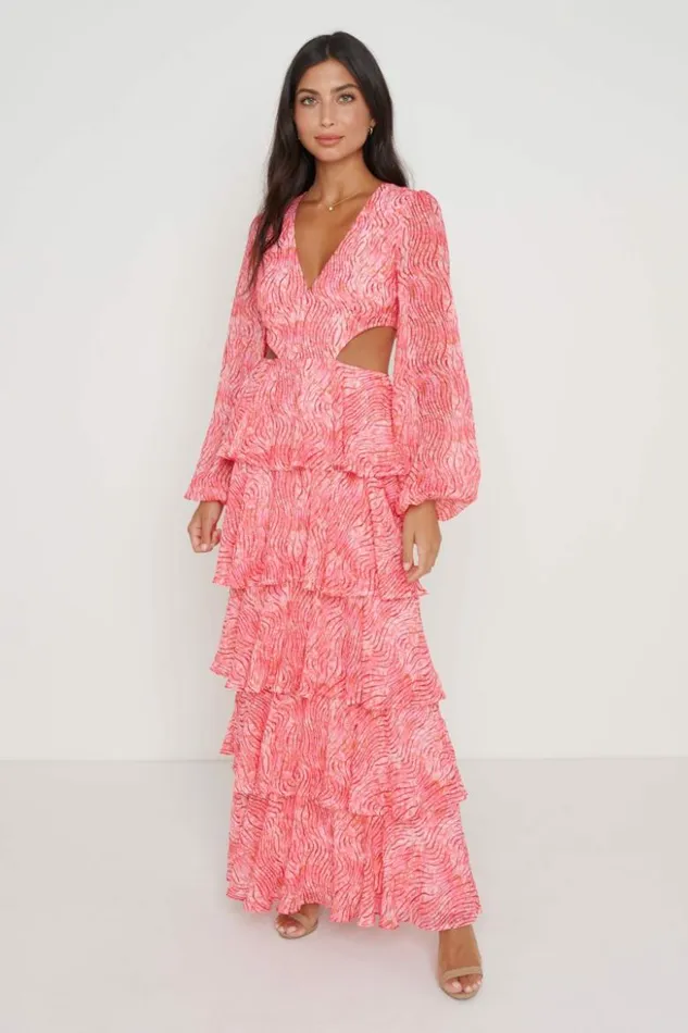 Pretty Lavish Dresses Women Ashton Cut Out Maxi Dress Coral Swirl