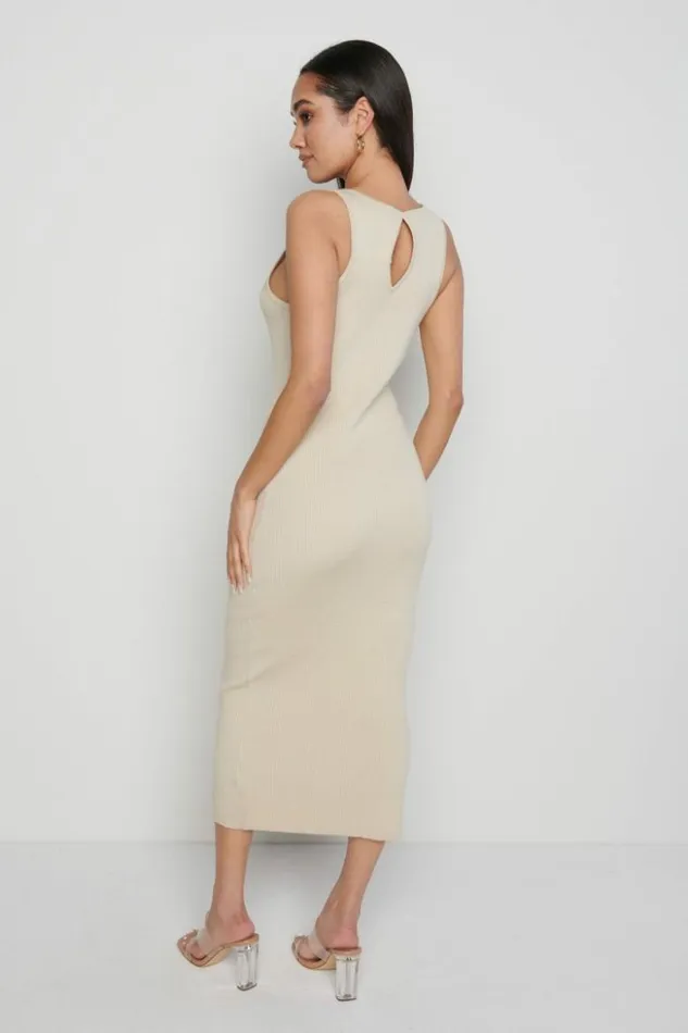 Pretty Lavish Dresses Women Billie Ribbed Racer Midi Dress Beige