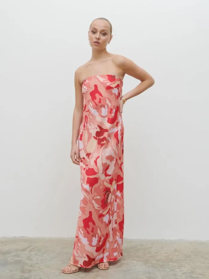 Pretty Lavish Dresses Women Heather Bandeau Maxi Dress Abstract Multi Floral