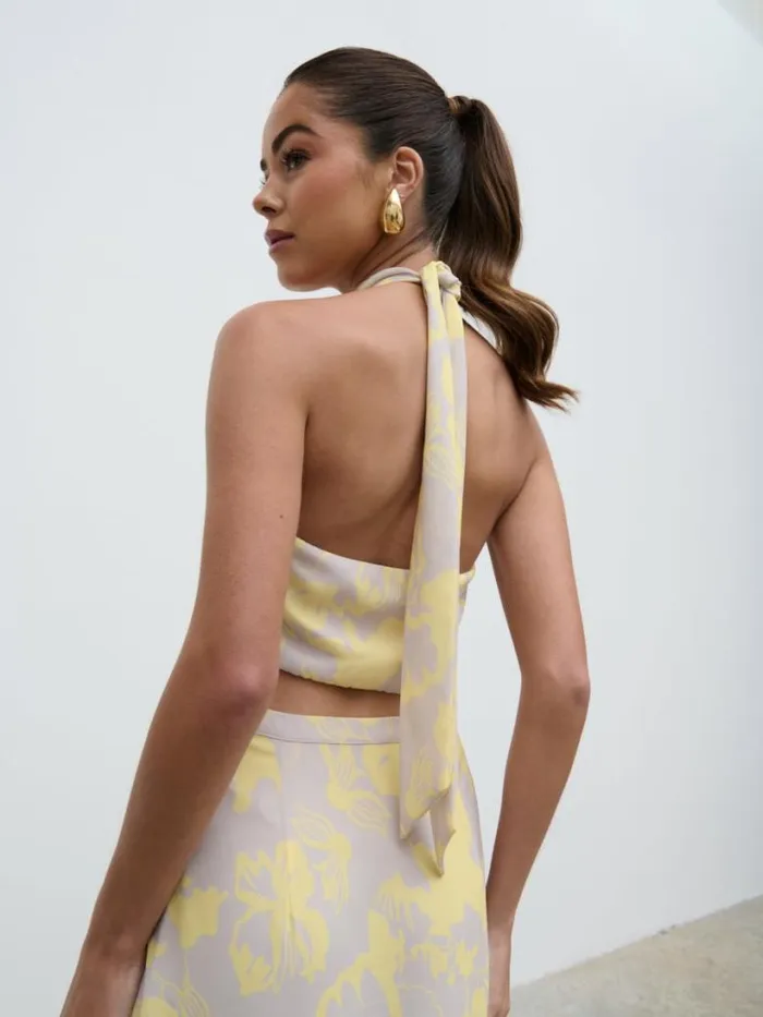 Pretty Lavish Dresses Women Nova Maxi Dress Lemon And Beige Floral