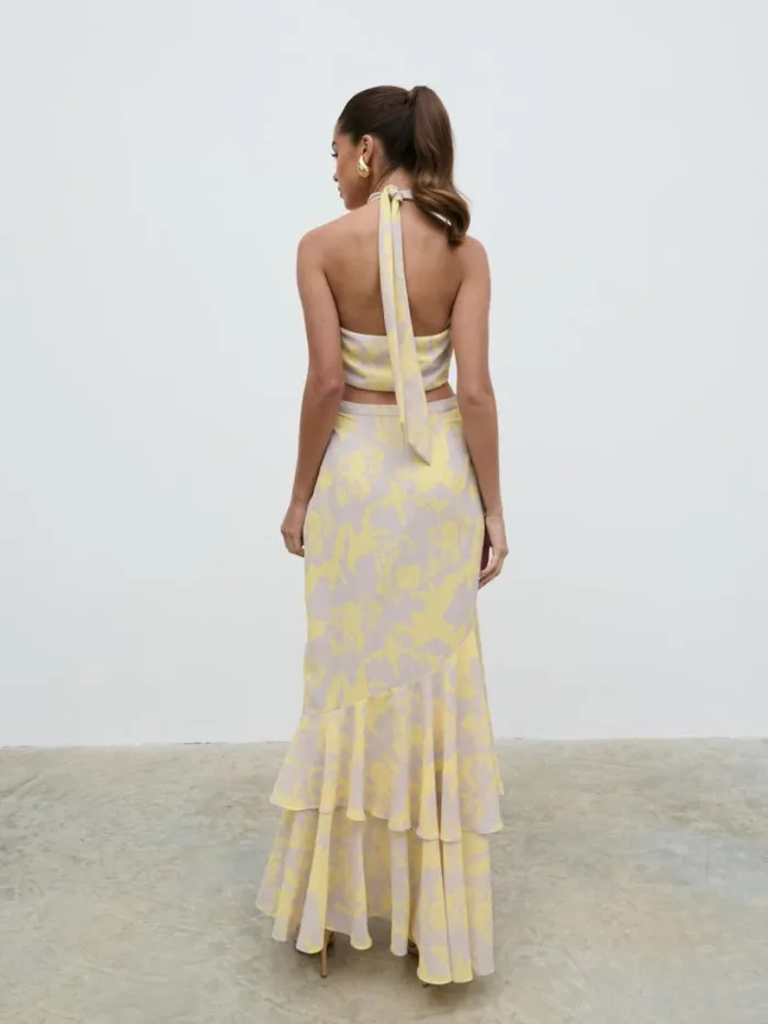 Pretty Lavish Dresses Women Nova Maxi Dress Lemon And Beige Floral
