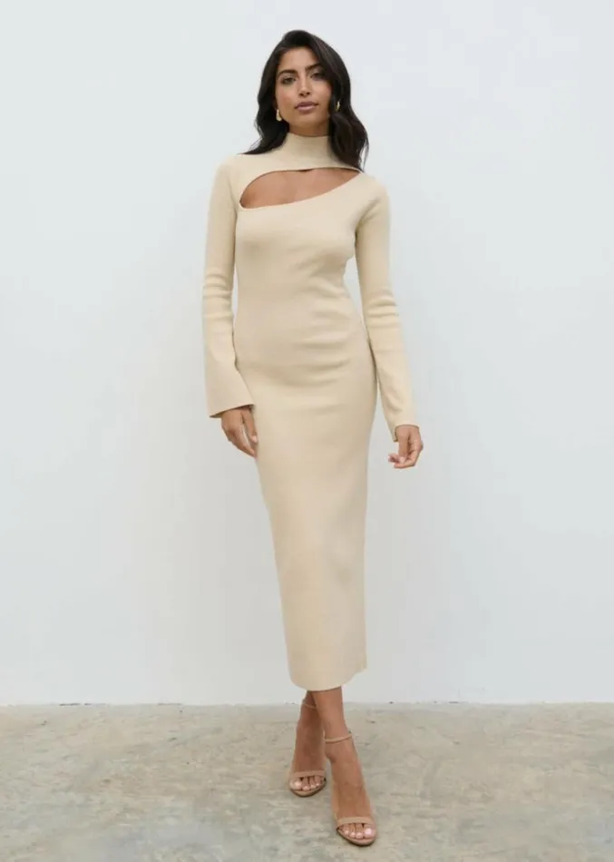 Pretty Lavish Dresses Women Shani Cut Out Knit Dress Beige