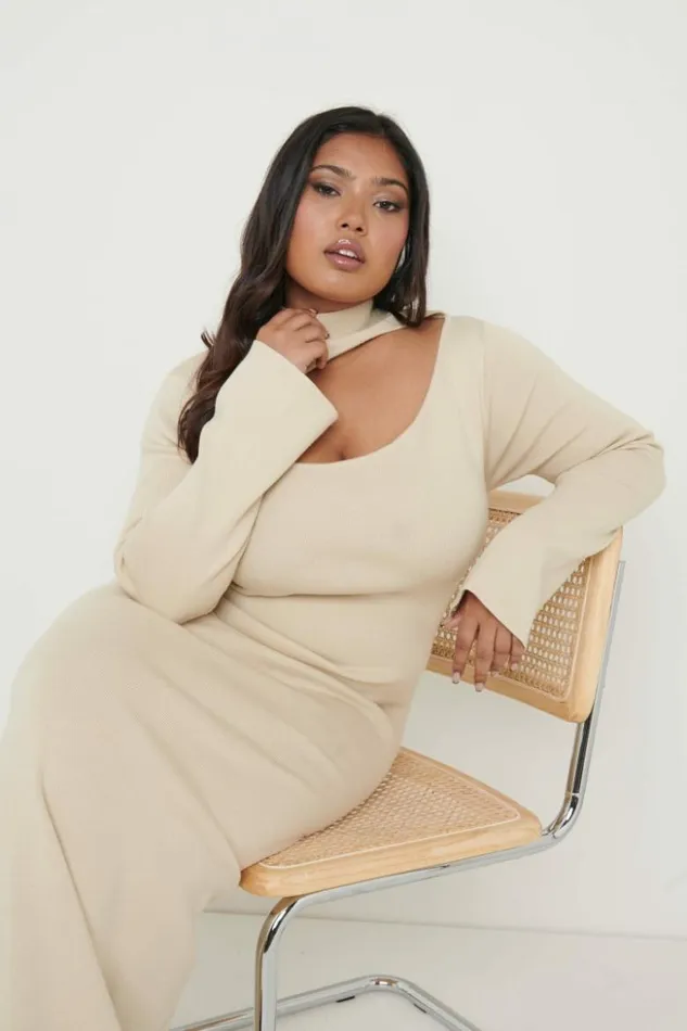 Pretty Lavish Dresses Women Shani Cut Out Knit Dress Beige