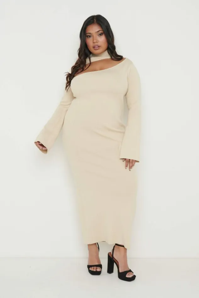 Pretty Lavish Dresses Women Shani Cut Out Knit Dress Beige