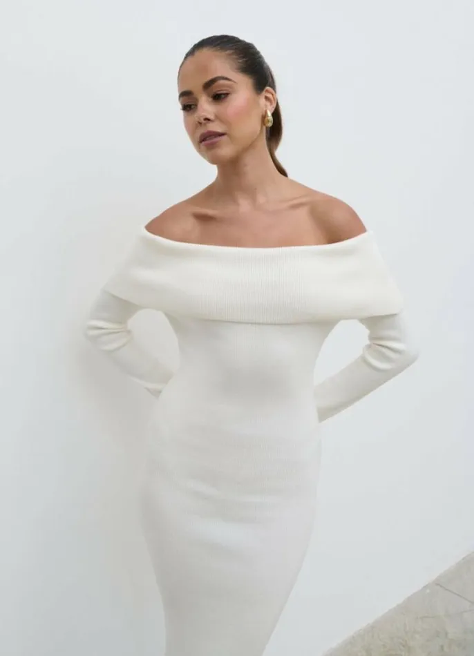 Pretty Lavish Dresses Women Soreya Bardot Knit Dress Cream