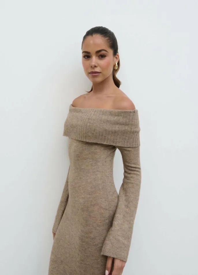Pretty Lavish Dresses Women Soreya Bardot Soft Knit Dress Brown