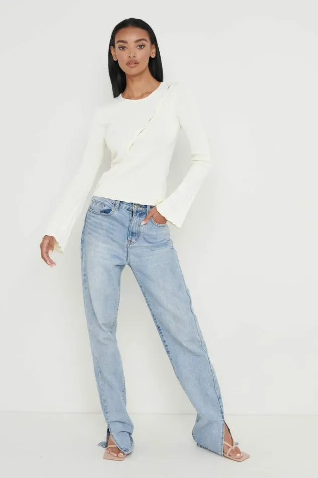 Pretty Lavish Knitwear Women Eden Cut Out Button Knit Top Cream