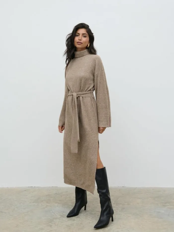 Pretty Lavish Knitwear Women Jayda Knit Roll Neck Midaxi Dress Brown