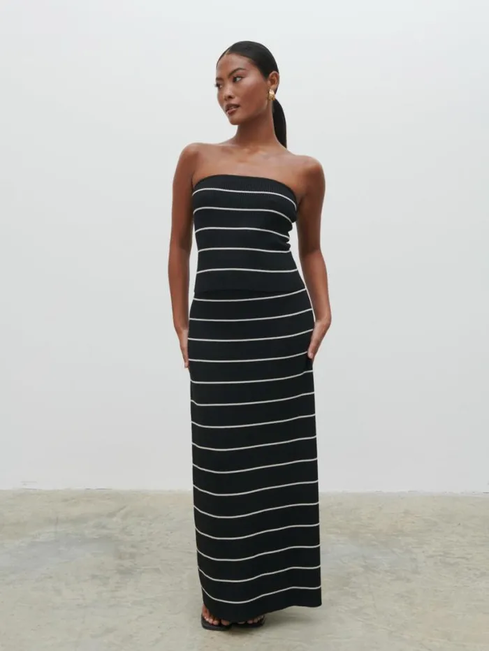 Pretty Lavish Knitwear Women Louisa Stripe Knit Skirt Black And Cream Stripe