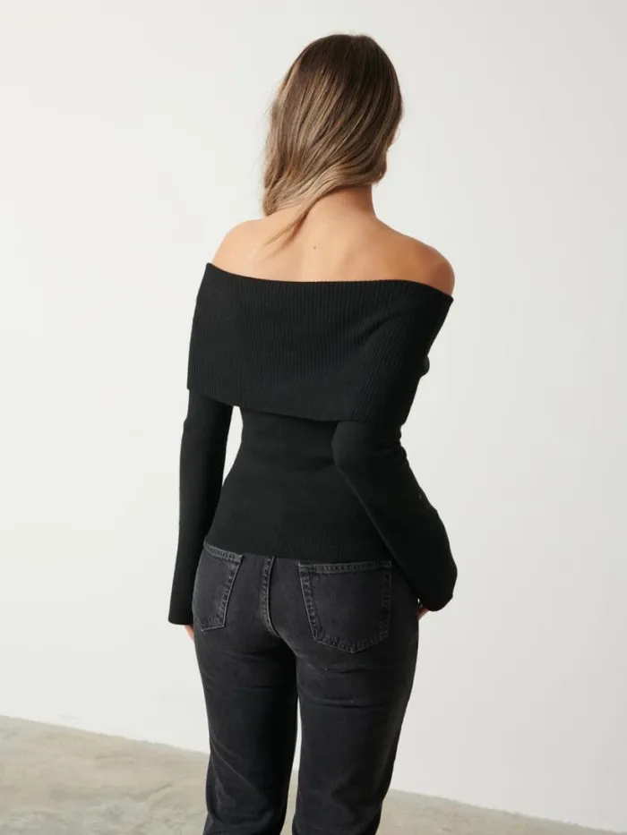 Pretty Lavish Knitwear Women Soreya Bardot Knit Top Black