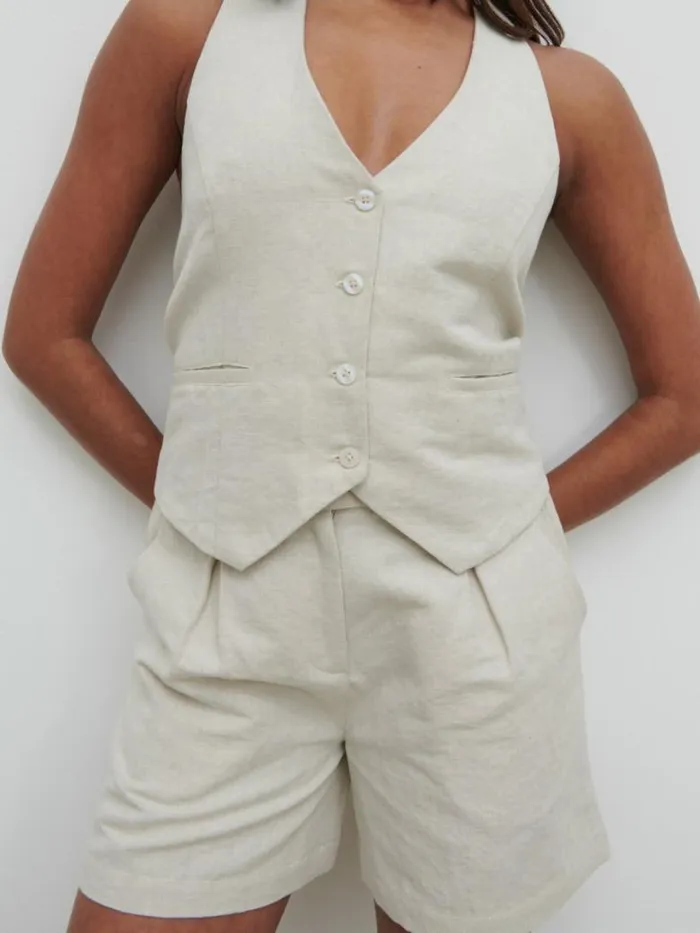 Pretty Lavish Tops Women Natasha Halter Waistcoat Beige