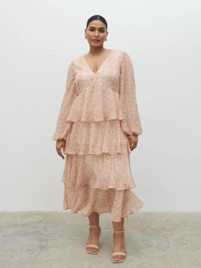 Pretty Lavish Wedding Guest Women Ashton Ruffle Midi Dress Curve Ditsy Animal Sorbet Print Pretty Lavish Wedding Guest Women Ashton Ruffle Midi Dress Curve Ditsy Animal Sorbet Print