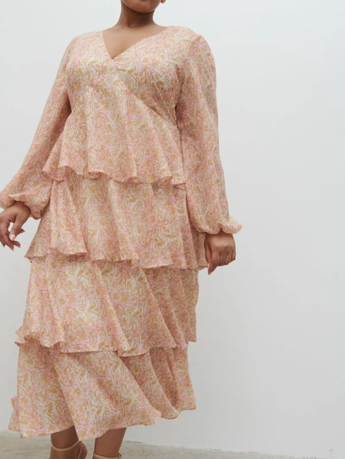 Pretty Lavish Wedding Guest Women Ashton Ruffle Midi Dress Curve Ditsy Animal Sorbet Print