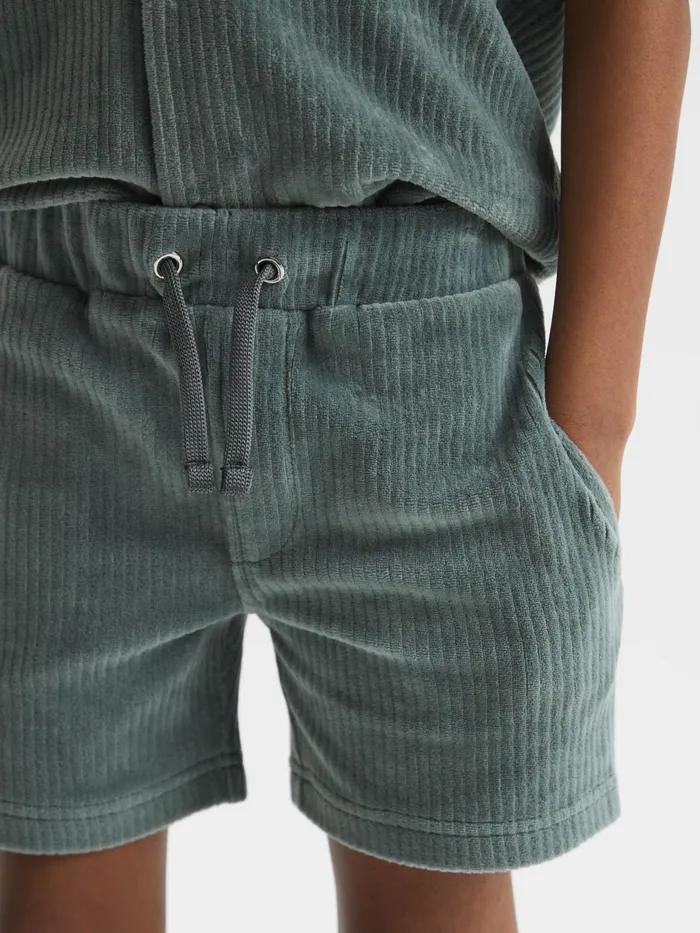 Reiss CoOrds Tortuga Ribbed Chenille Drawstring Shorts Sage 8211 Children