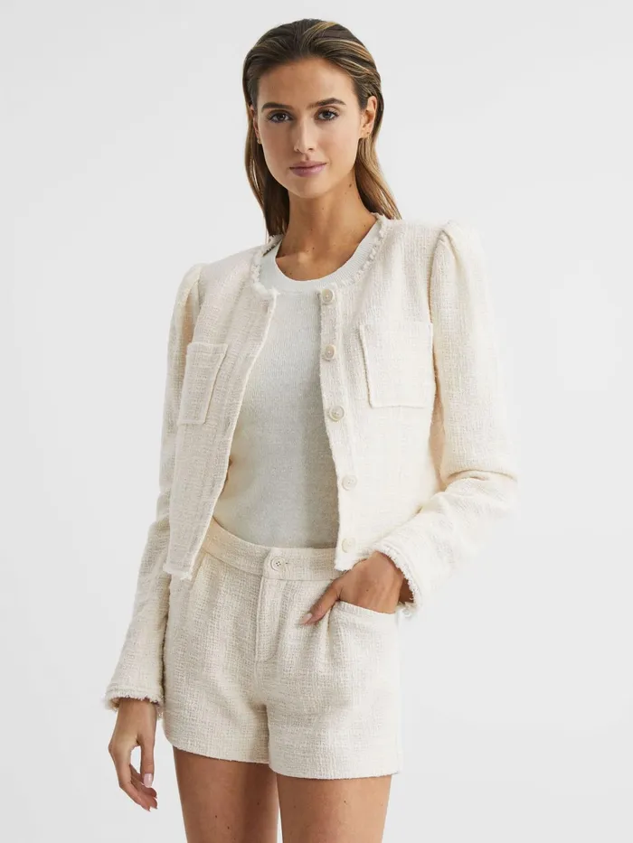 Reiss Coats and Jackets Cambridge Paige Frayed Textured Jacket Cream 8211 Women Reiss Coats and Jackets Cambridge Paige Frayed Textured Jacket Cream 8211 Women