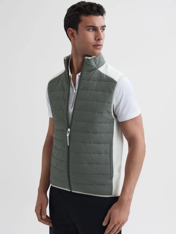 Reiss Coats and Jackets Clubhouse Funnel Neck Hybrid Quilted Gilet Sagewhite 8211 Men