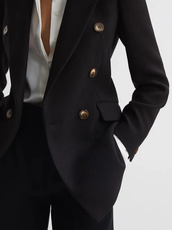 Reiss Coats and Jackets Laura Double Breasted Twill Blazer Black 8211 Women
