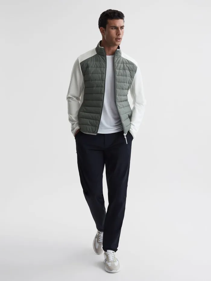 Reiss Coats and Jackets Player Funnel Neck Hybrid Quilted Jacket Sagewhite 8211 Men