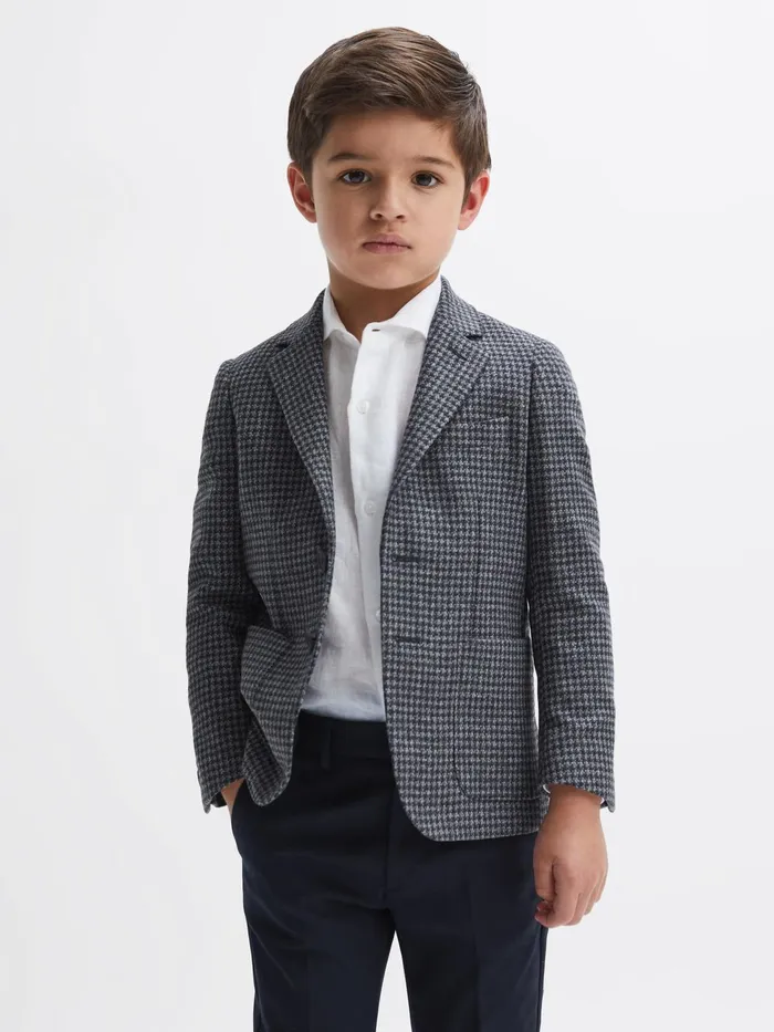 Reiss Coats and Jackets Progress Junior Puppytooth Single Breasted Blazer Navybrown Puppytooth 8211 Children