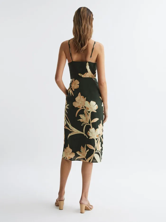 Reiss Dresses Alice Fitted Floral Print Midi Dress Khaki 8211 Women