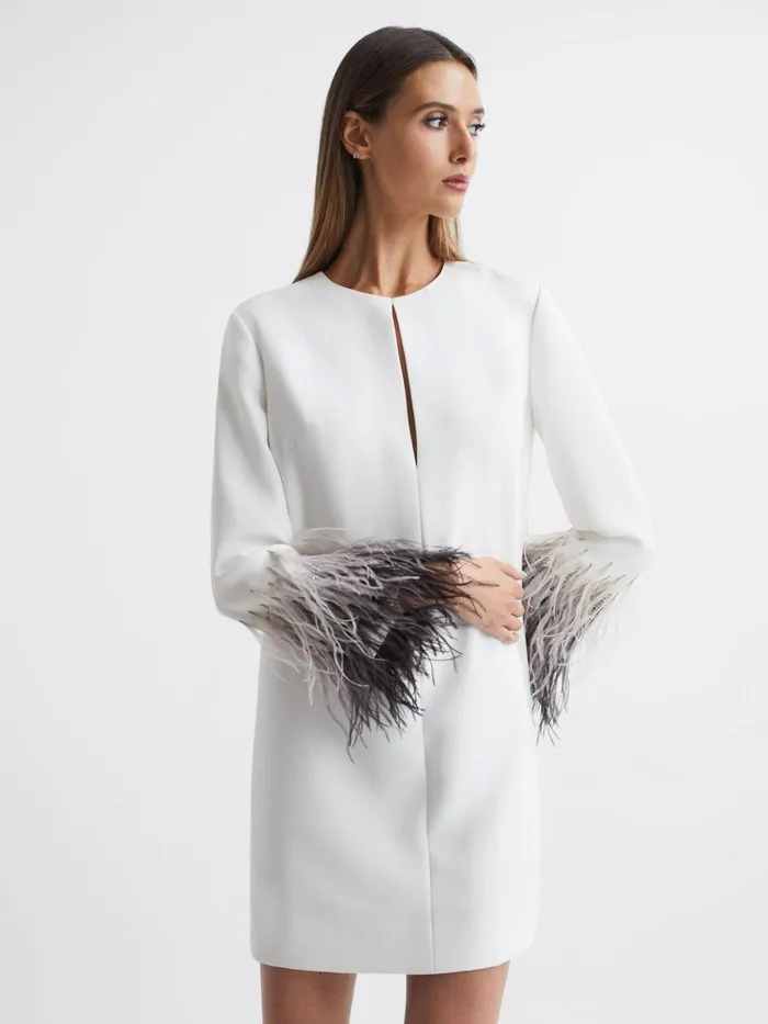 Reiss Dresses Halston 8211 Kendall Halston Tailored Feather Sleeve Mini Dress White 8211 Women