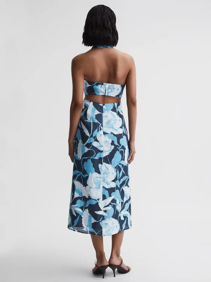 Reiss Dresses Kaia Linen Halter Neck Midi Dress Navyblue 8211 Women