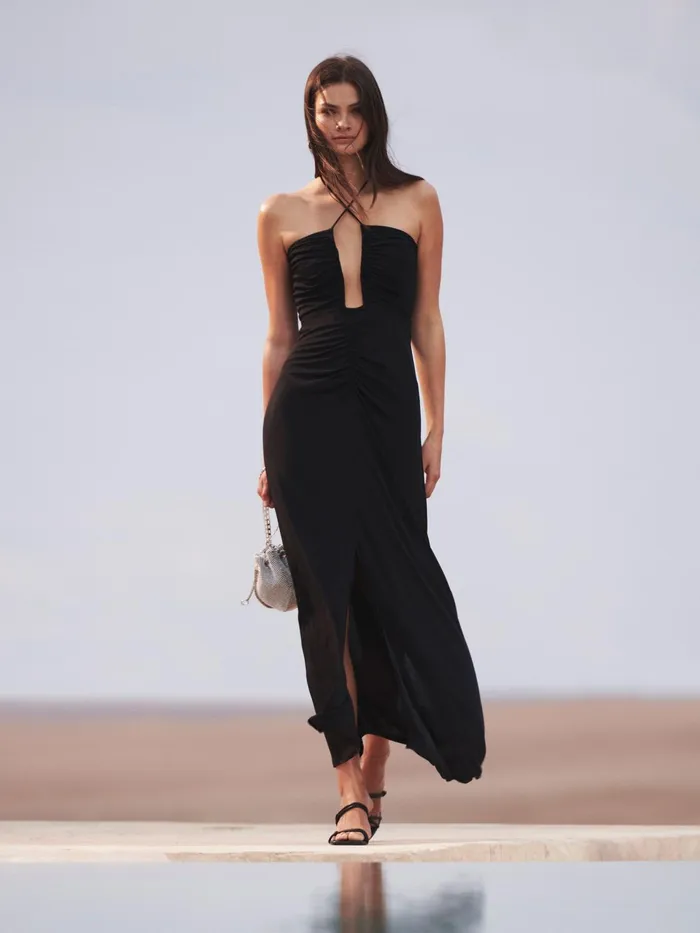 Reiss Dresses Lana Plunge Neck Halter Maxi Dress Black 8211 Women