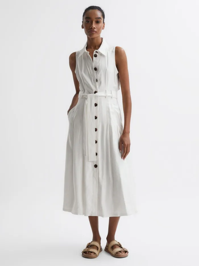 Reiss Dresses Milena Button Front Midi Dress Ivory 8211 Women