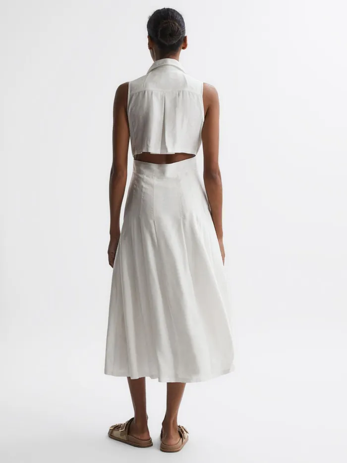 Reiss Dresses Milena Button Front Midi Dress Ivory 8211 Women
