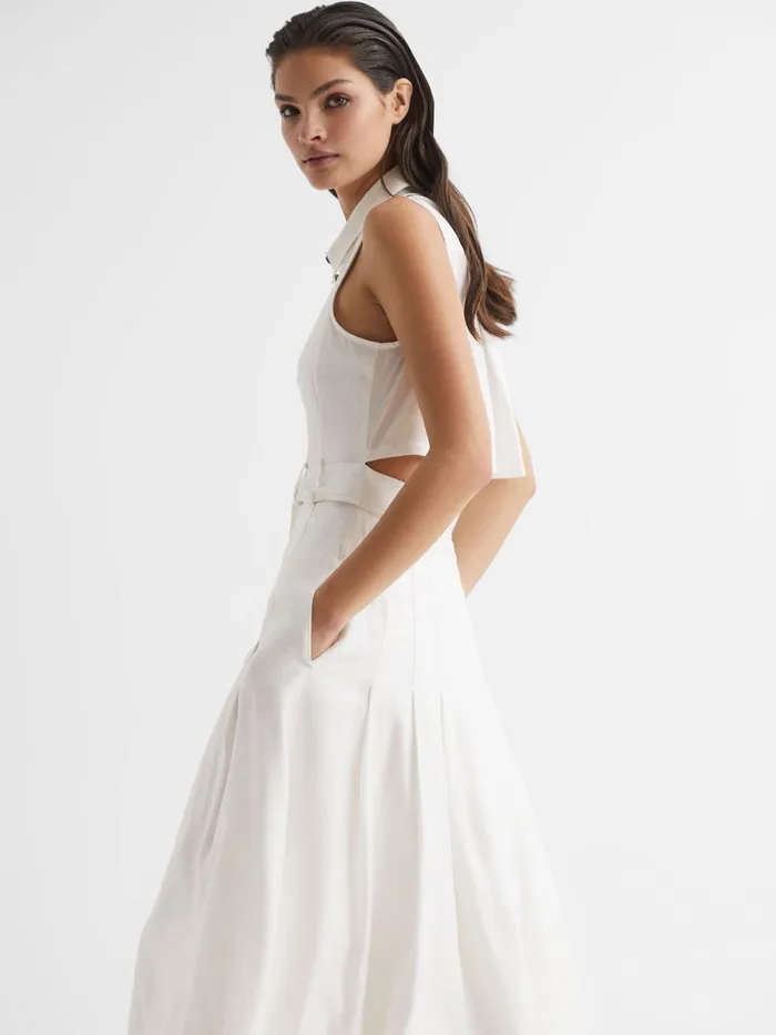 Reiss Dresses Milena Button Front Midi Dress Ivory 8211 Women