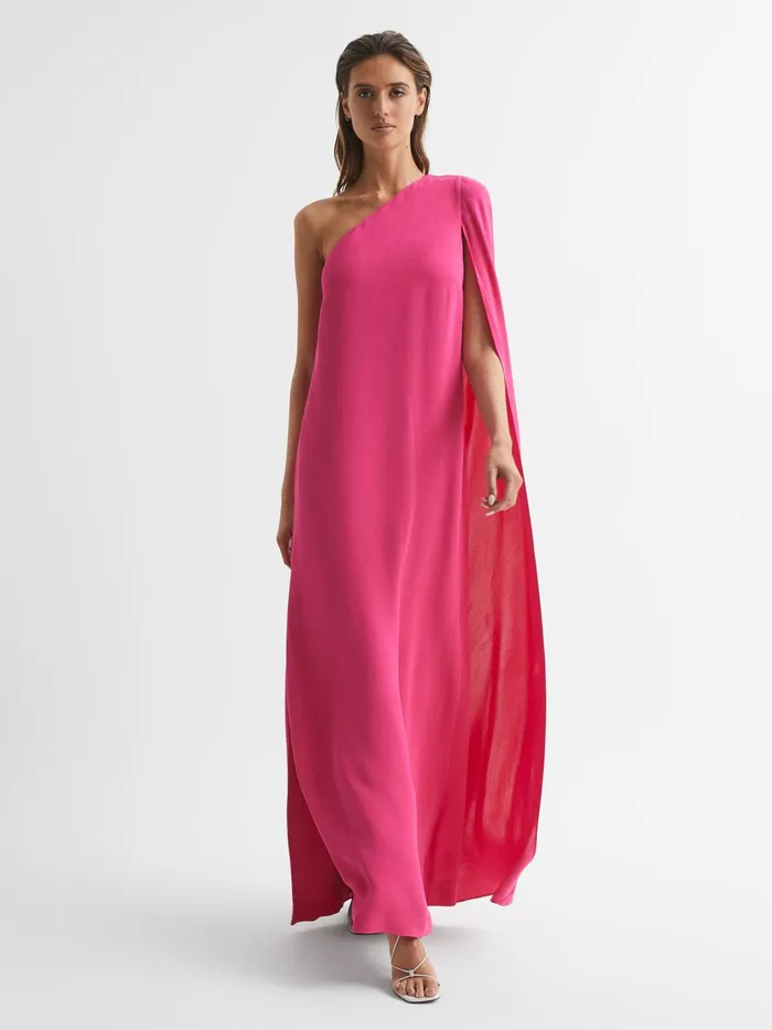 Reiss Dresses Nina Cape One Shoulder Maxi Dress Pink 8211 Women