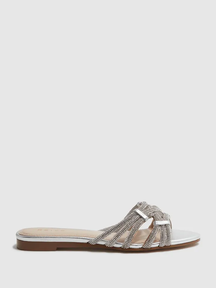 Reiss Flats Eryn Embellished Flat Sandals Silver 8211 Women