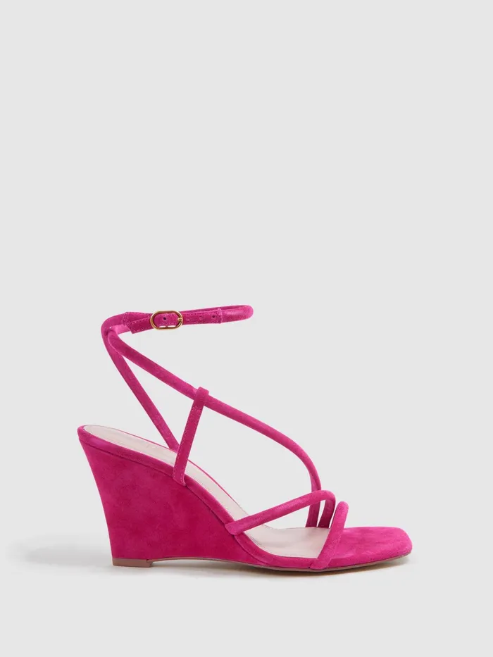 Reiss Heels Cassie Suede Strappy Wedge Heels Pink 8211 Women