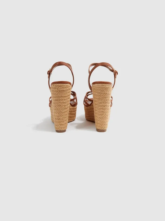 Reiss Heels Elle Leather Raffia Platform Wedge Heels Black 8211 Women