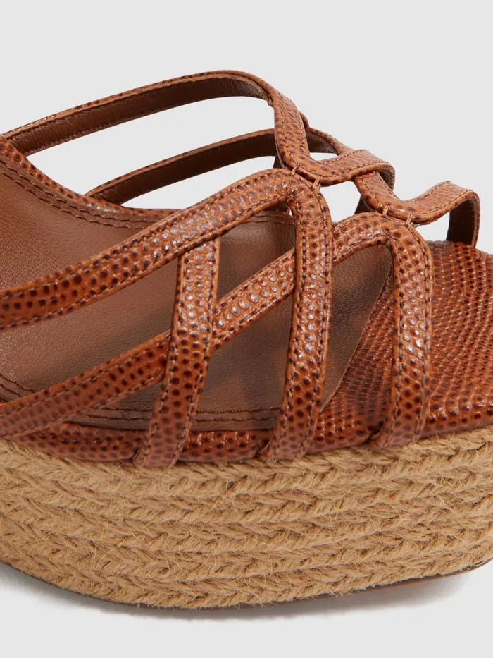 Reiss Heels Elle Leather Raffia Platform Wedge Heels Black 8211 Women