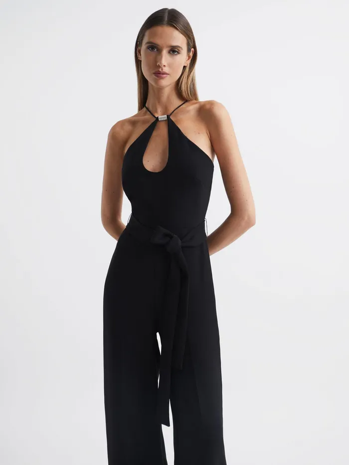 Reiss Jumpsuits Ema Halston Halter Neck Wide Leg Jumpsuit Black 8211 Women