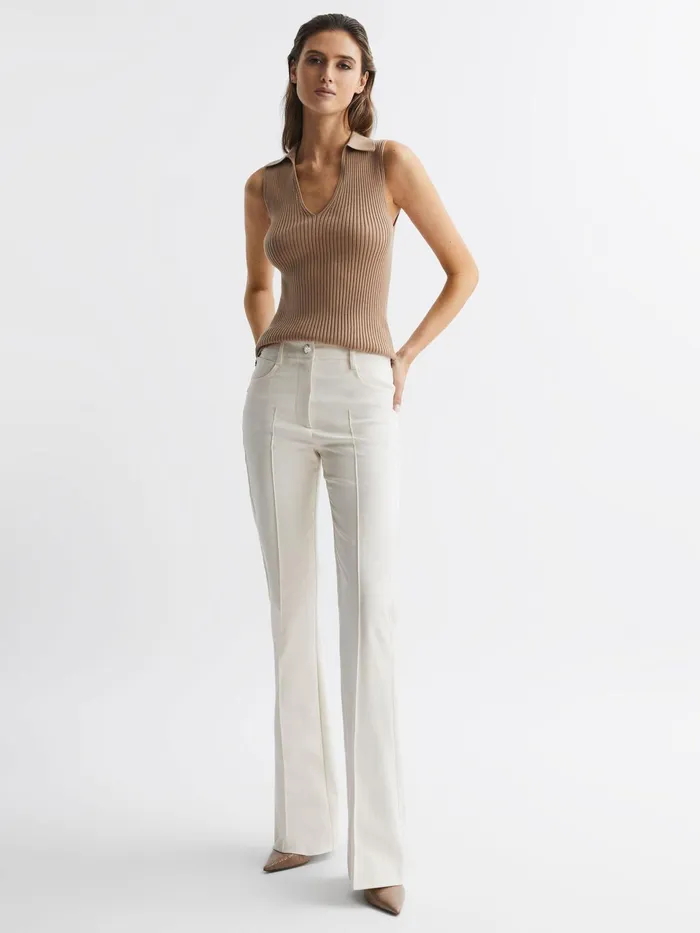 Reiss Knitwear Izzie VNeck Collared Sleeveless Top Camel 8211 Women