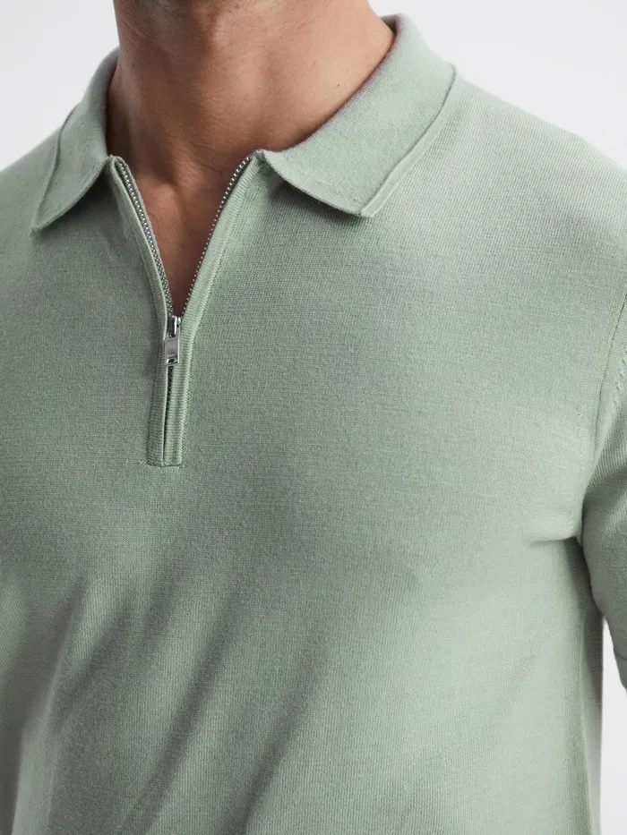 Reiss Knitwear Maxwell Merino Zip Neck Polo Apple 8211 Men