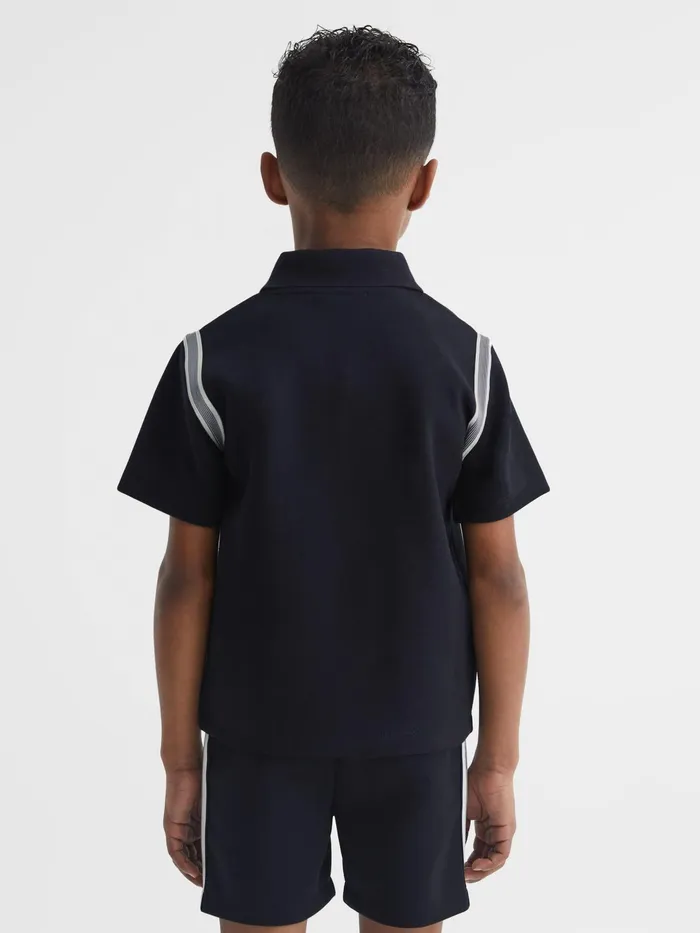 Reiss Polo Shirts Monarch Half Zip Stripe Detail Polo Shirt Navy 8211 Children