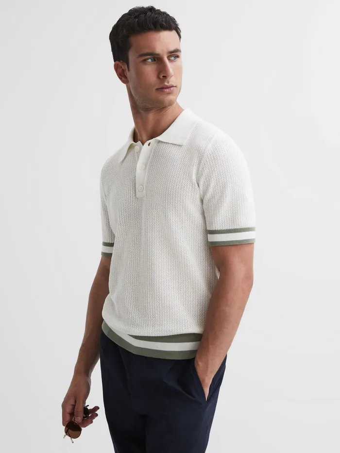 Reiss Polo Shirts Quinn Reiss Ch Knitted HalfButton Polo Shirt Whitesage 8211 Men