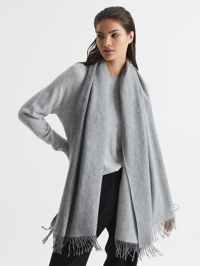 Reiss Scarves Hats and Gloves Picton Cashmere Blend Scarf Soft Grey 8211 Women