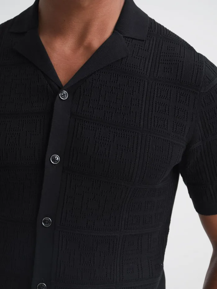 Reiss Shirts Amersham Textured Button Through Shirt Black 8211 Men