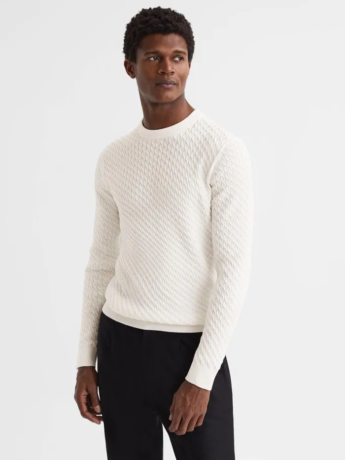 Reiss Shirts Arran Crew Neck Cable Knit Jumper Dark Forest Green 8211 Men