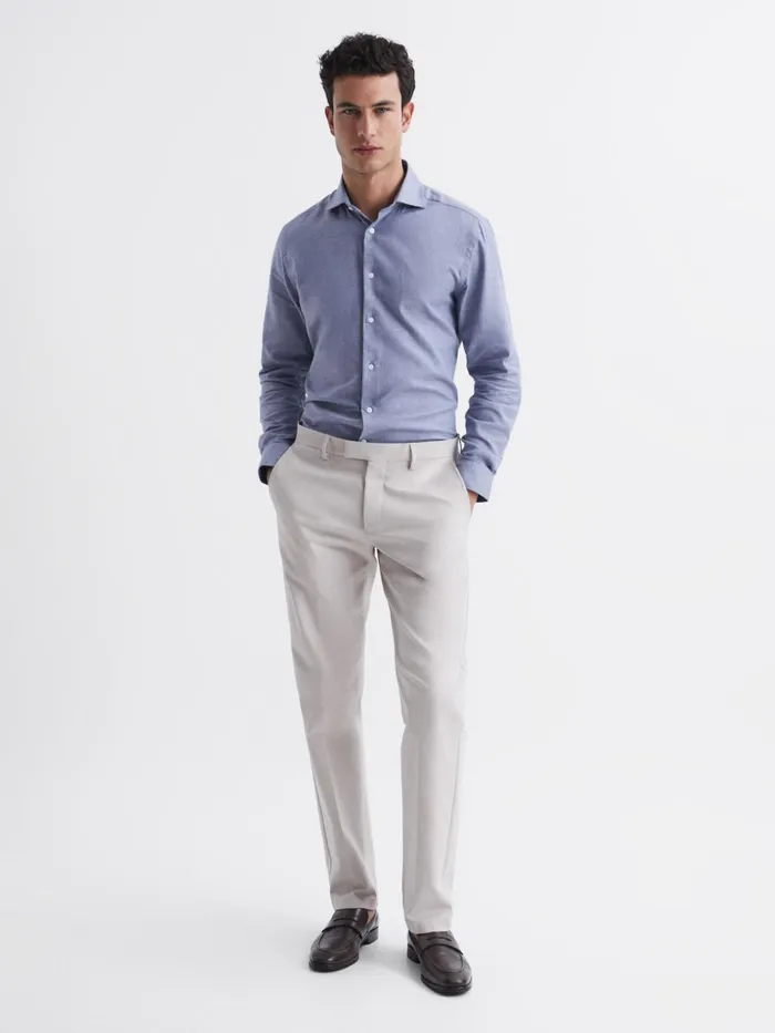 Reiss Shirts Belief Slim Fit Flannel Shirt Soft Blue 8211 Men