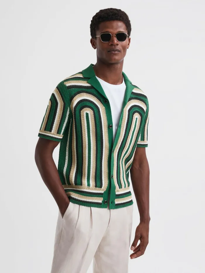 Reiss Shirts Columbia Crochet Cuban Collar Shirt Blue 8211 Men