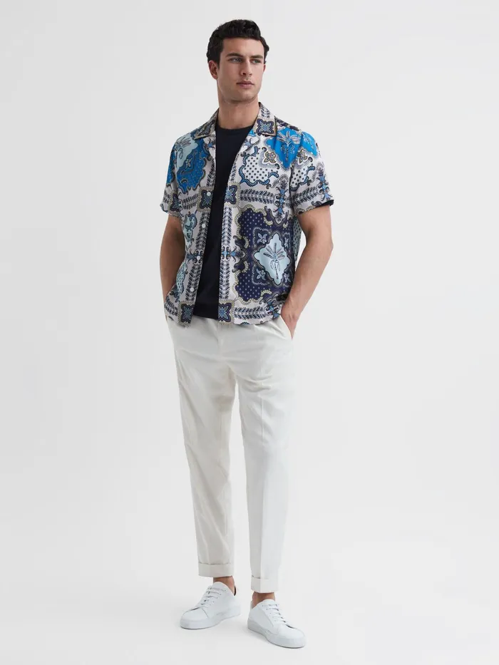 Reiss Shirts Eden Paisley Print Cuban Collar Shirt Blue Multi 8211 Men